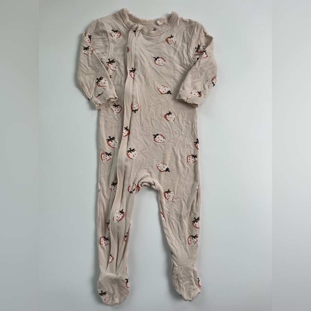 Coccoli Modal Beige Pink Footed Sleeper One Piece with Strawberry Print